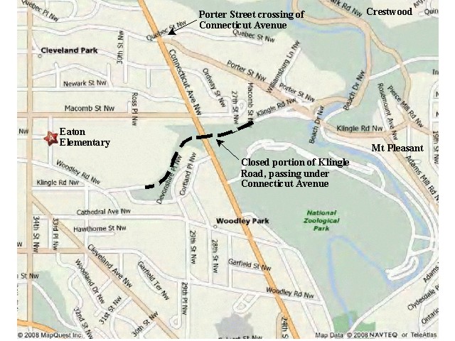 Map showing Klingle passing under Connecticut